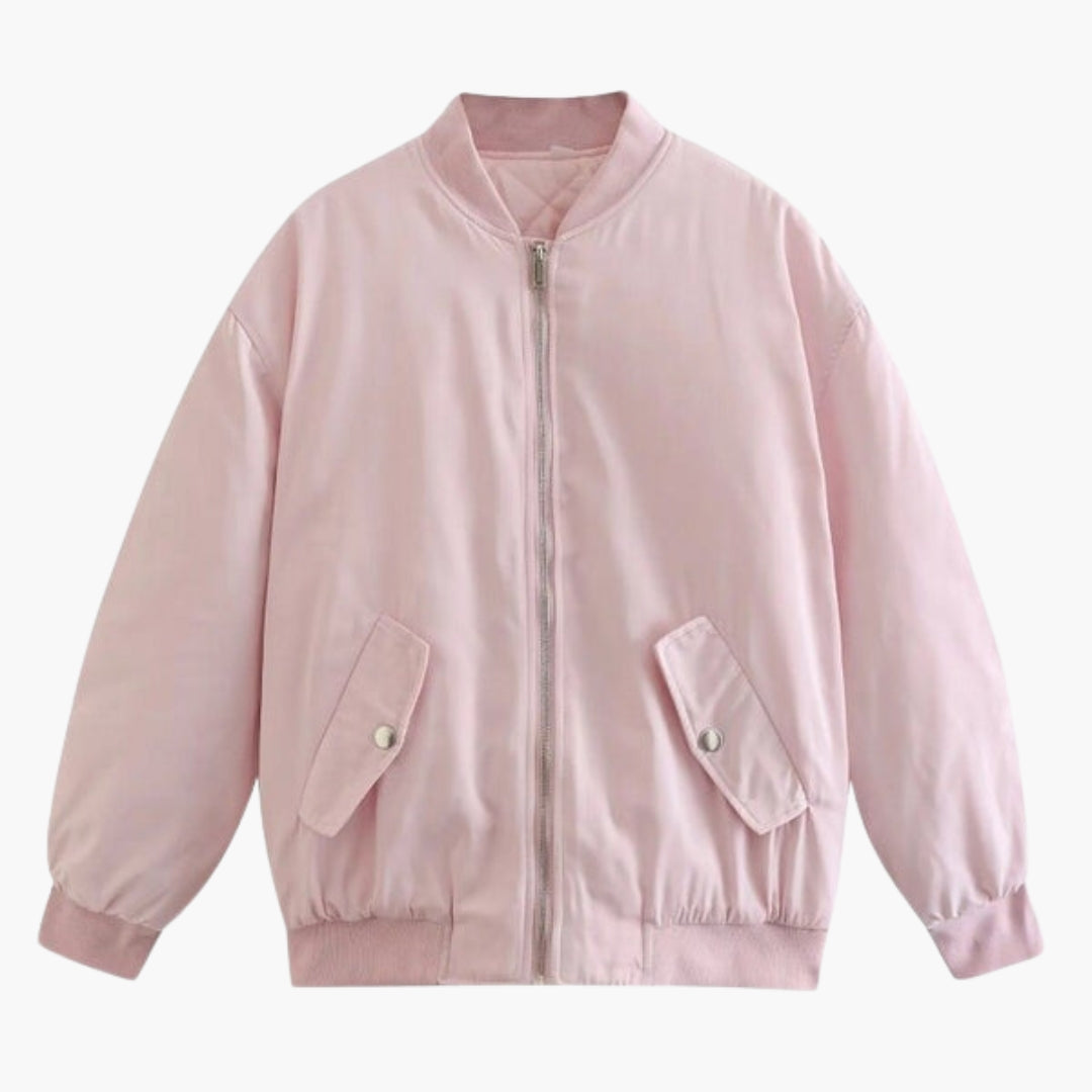 Oversized Women's Bomber Jacket with Zipper Closure