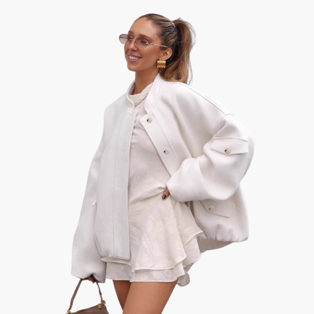 Giubbotto Bomber Donna con Collo Alto e Tasche Multiple