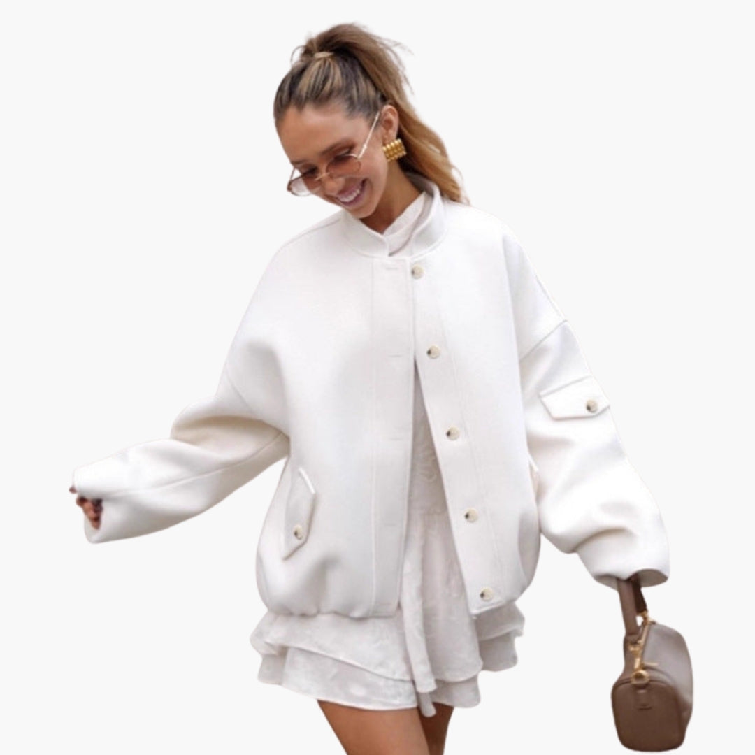 Giubbotto Bomber Donna con Collo Alto e Tasche Multiple