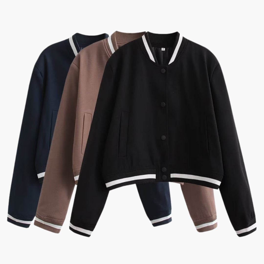 Women's Bomber Jacket with Ribbed Finish and Pockets
