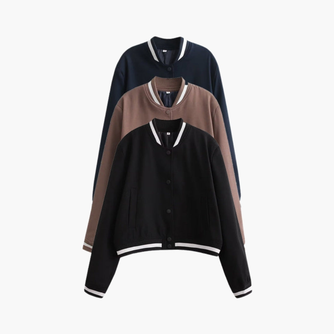 Women's Bomber Jacket with Ribbed Finish and Pockets