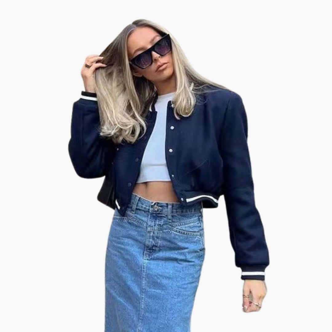 Women's Bomber Jacket with Ribbed Finish and Pockets