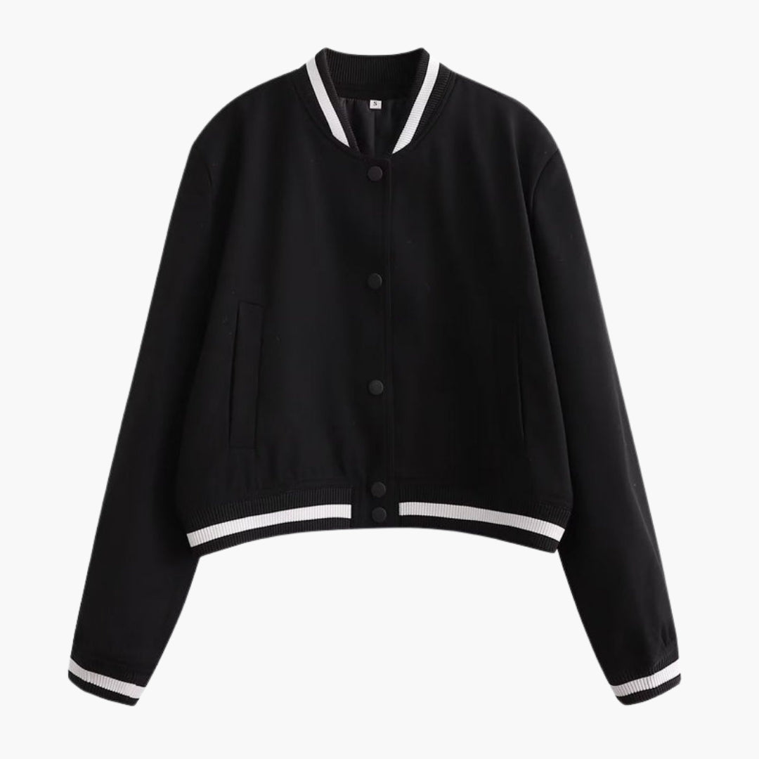 Women's Bomber Jacket with Ribbed Finish and Pockets