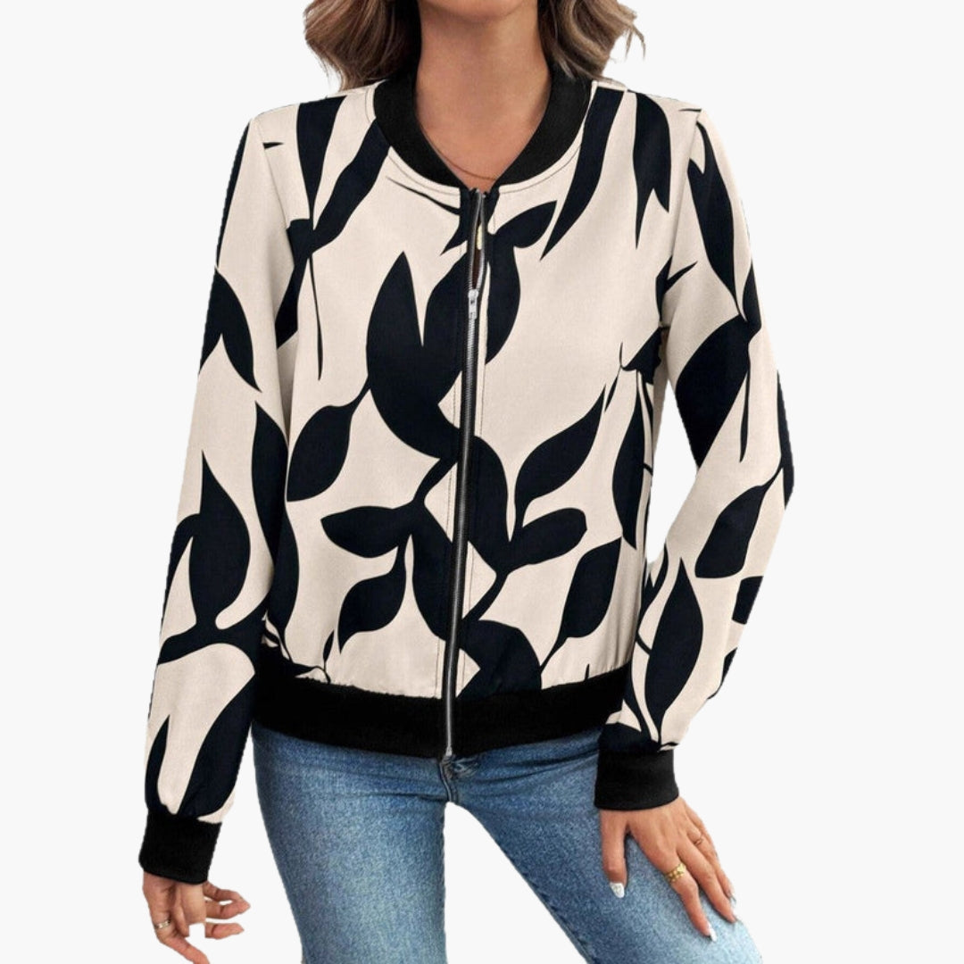 Dames bomberjack met bloemenprint en ritssluiting