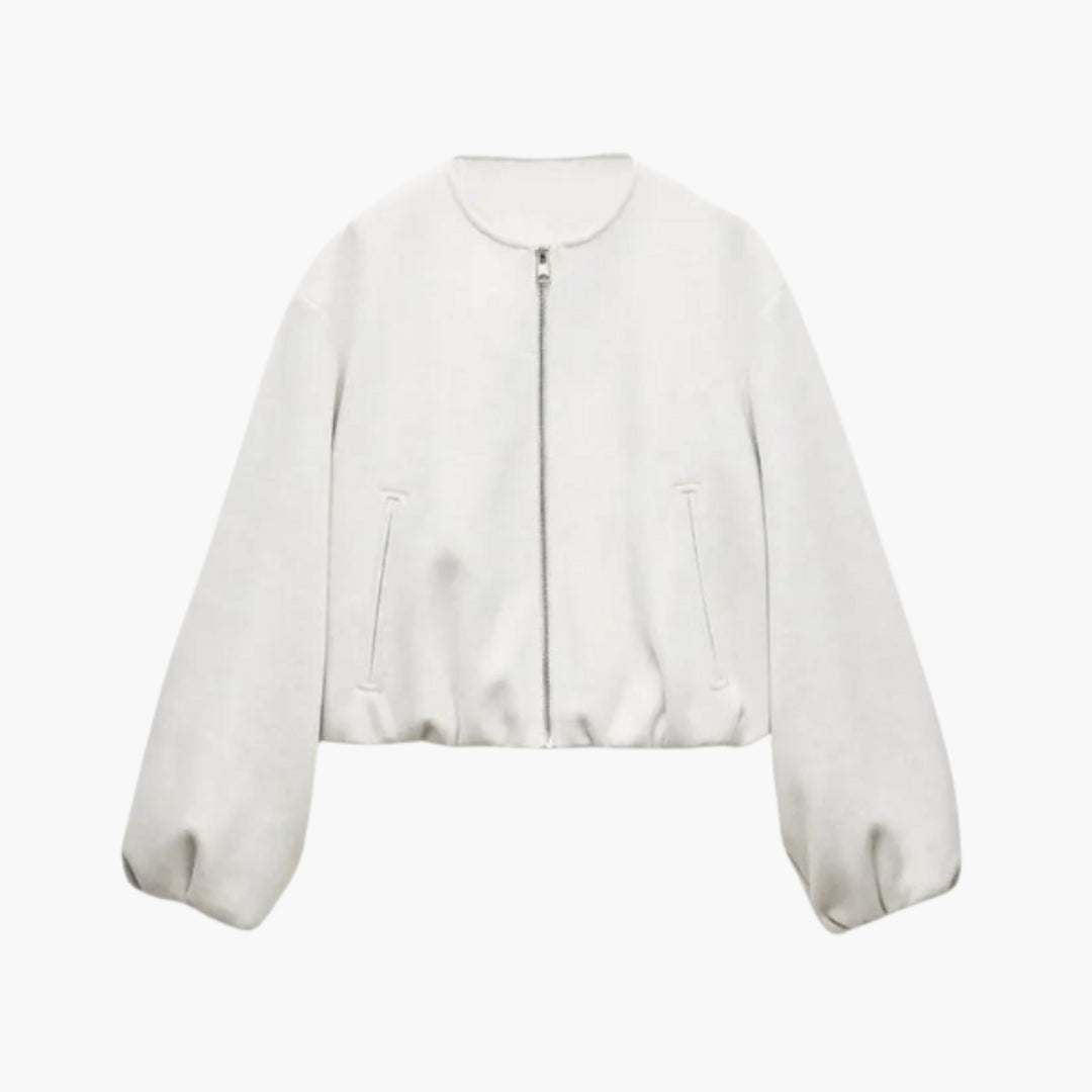 Women's Bomber Jacket with Zipper and Elastic Hem