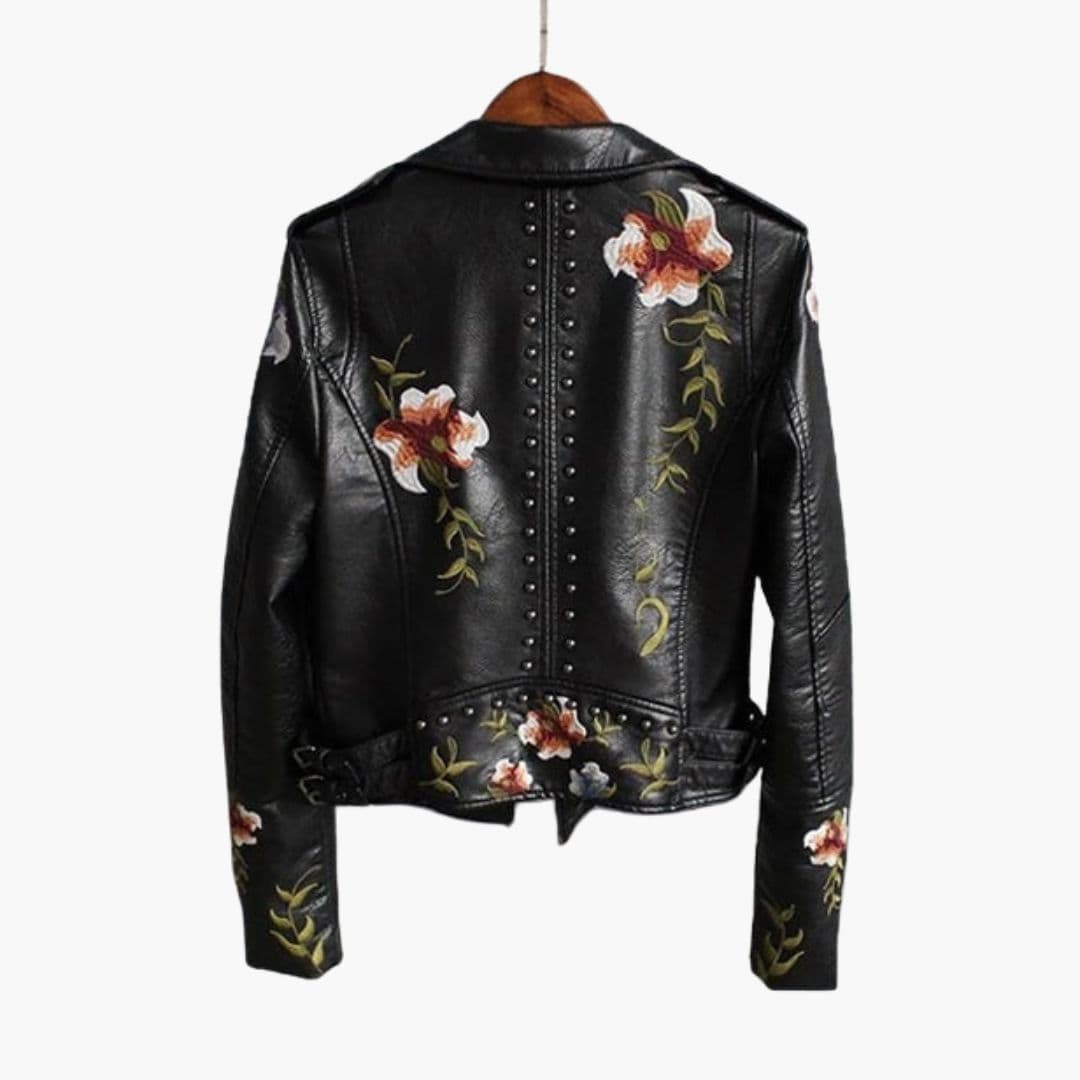 Blouson Motard Femme avec Broderie Florale