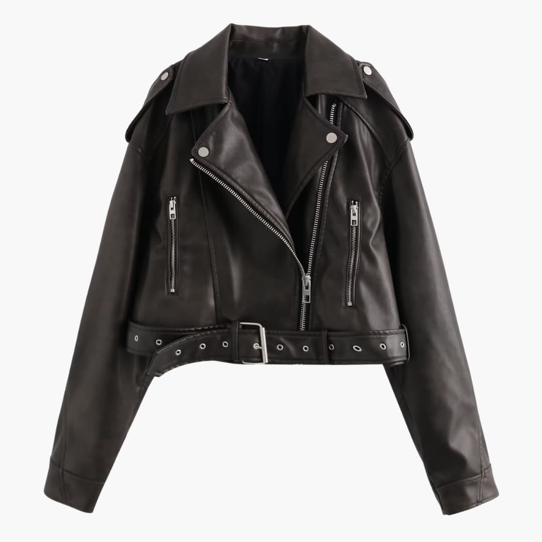 Blouson Motard Femme avec Ceinture Réglable