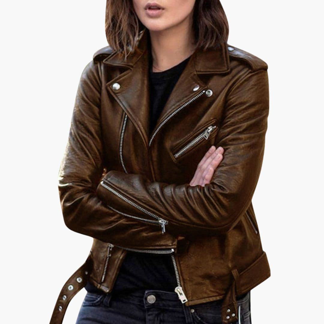 Blouson Motard Femme avec Col à Revers