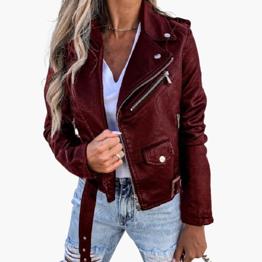 Blouson Motard Femme avec Col à Revers