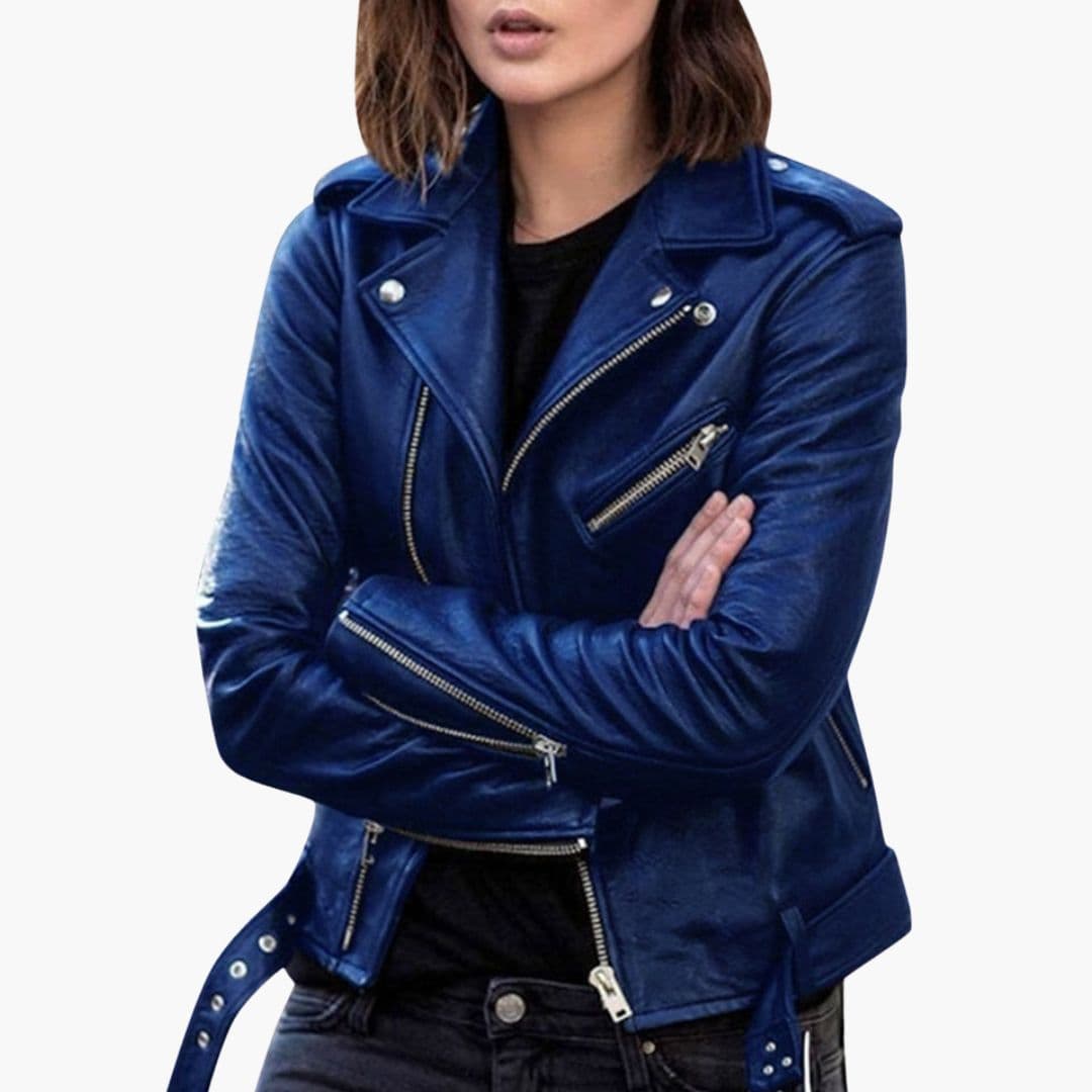 Blouson Motard Femme avec Col à Revers