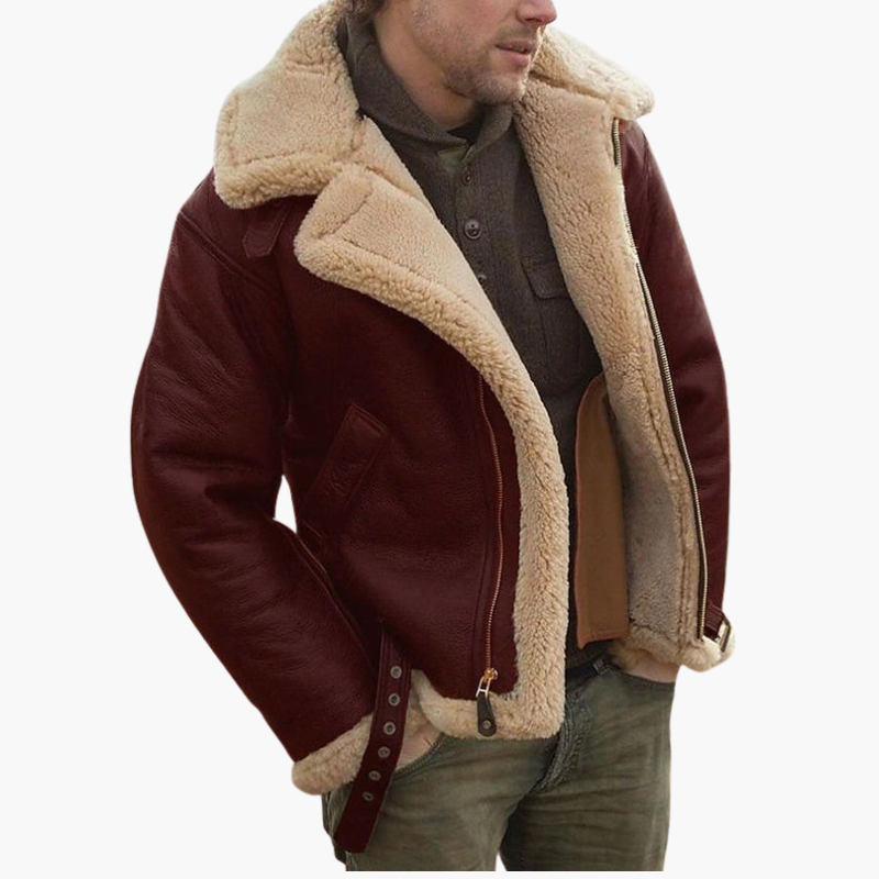 Blouson aviateur pour homme avec col imitation shearling et fermeture éclair
