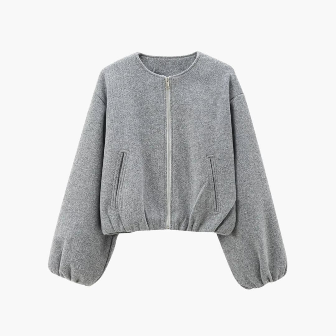Bomber corto da donna con chiusura lampo e maniche lunghe