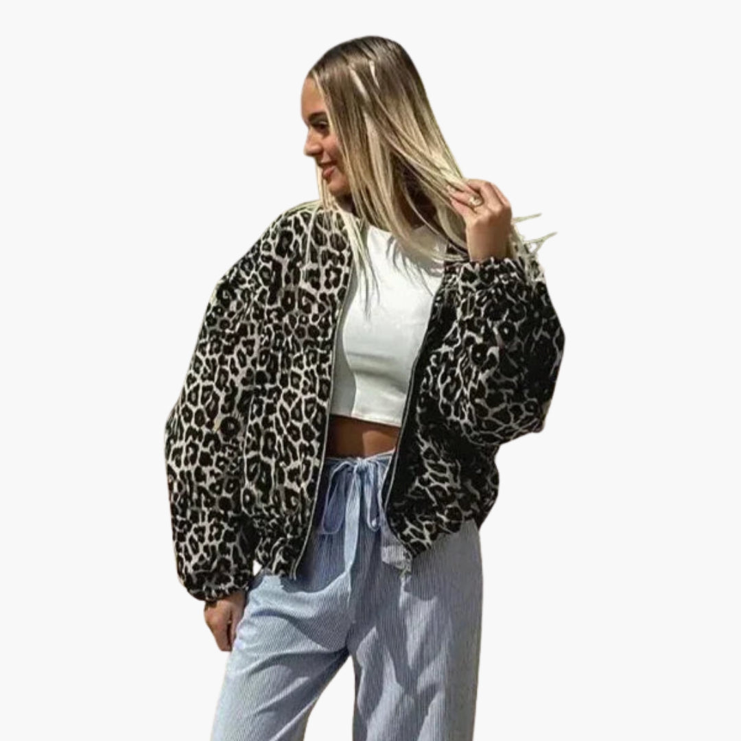 Bomber donna con chiusura lampo e motivo animalier
