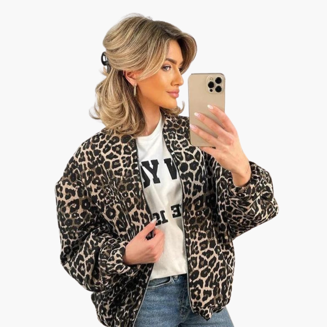 Bomber donna con chiusura lampo e motivo animalier