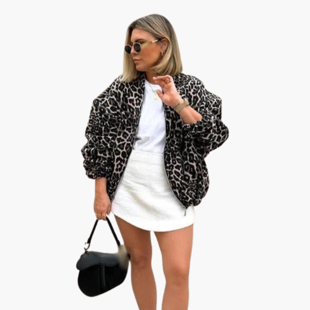 Bomber donna con chiusura lampo e motivo animalier