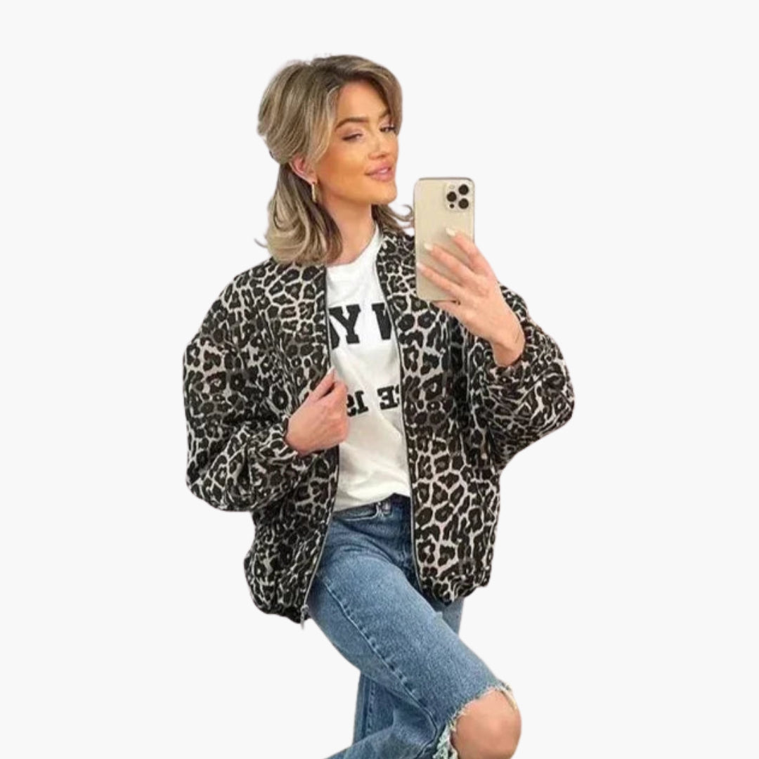 Bomber donna con chiusura lampo e motivo animalier