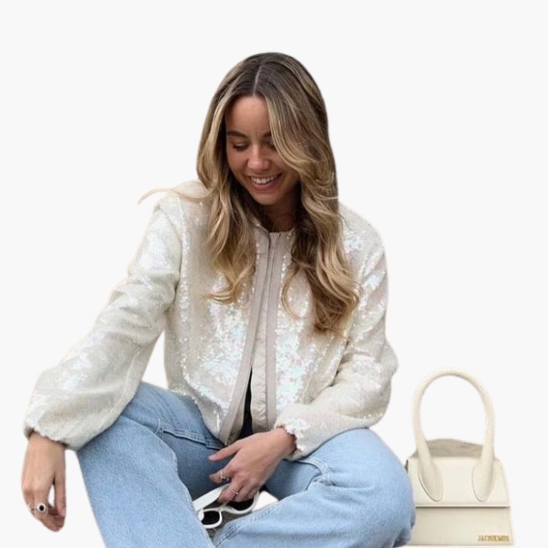 Bomber donna con paillettes e chiusura lampo