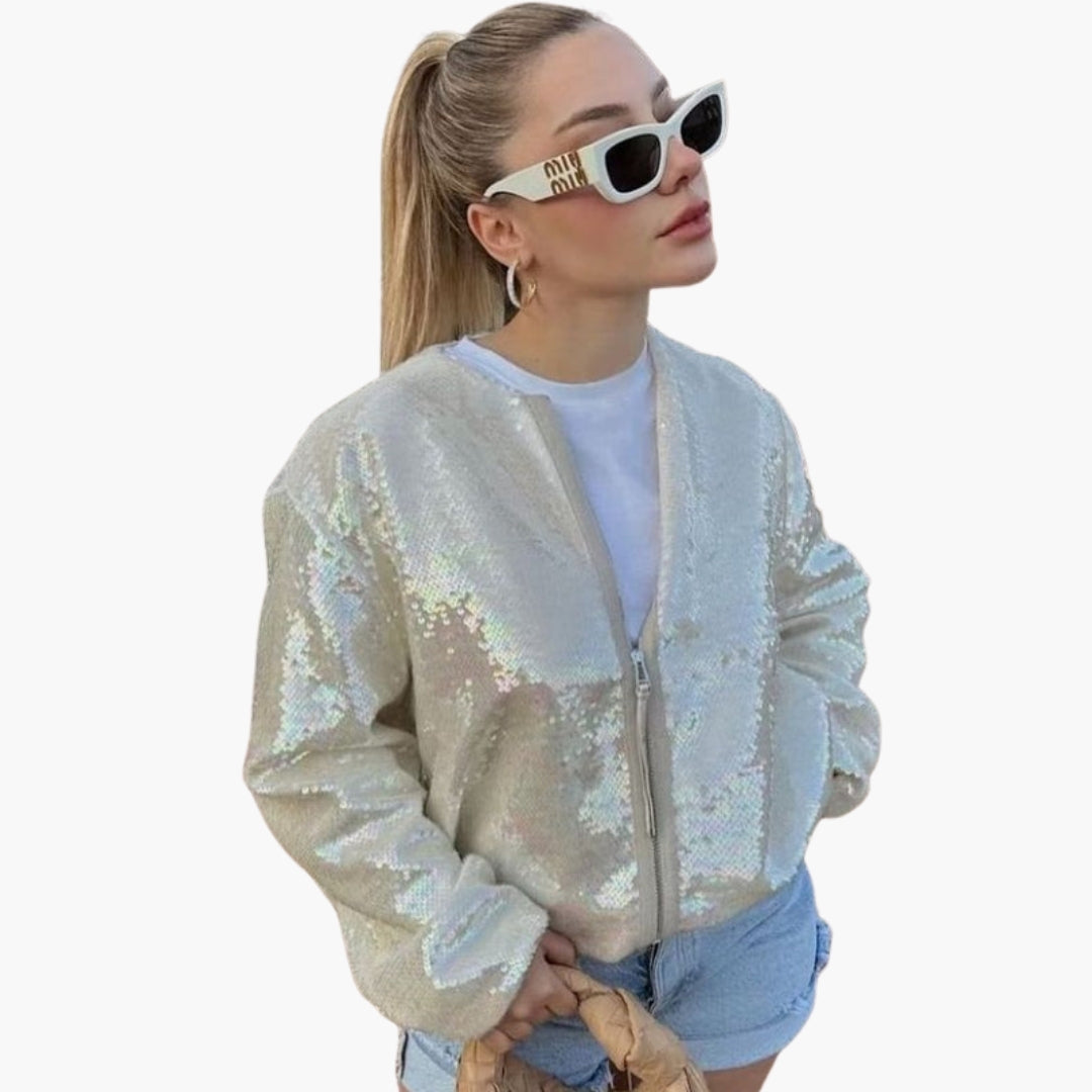 Bomber donna con paillettes e chiusura lampo