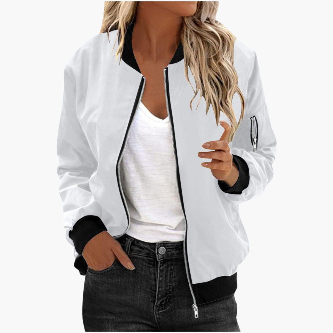 Blouson bomber femme avec fermeture zippée et finitions côtelées