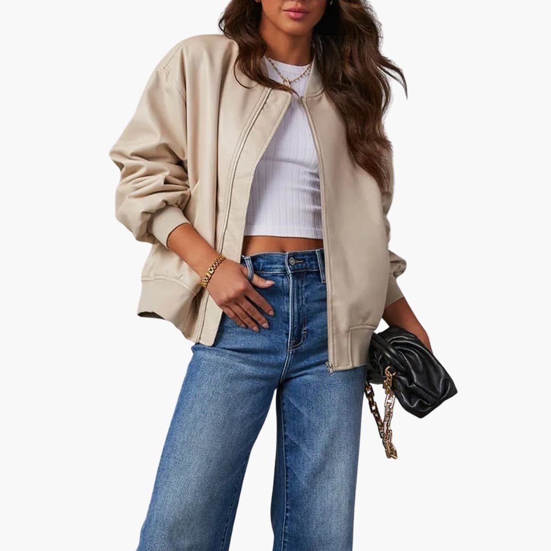 Blouson bomber femme avec fermeture zippée et poches latérales