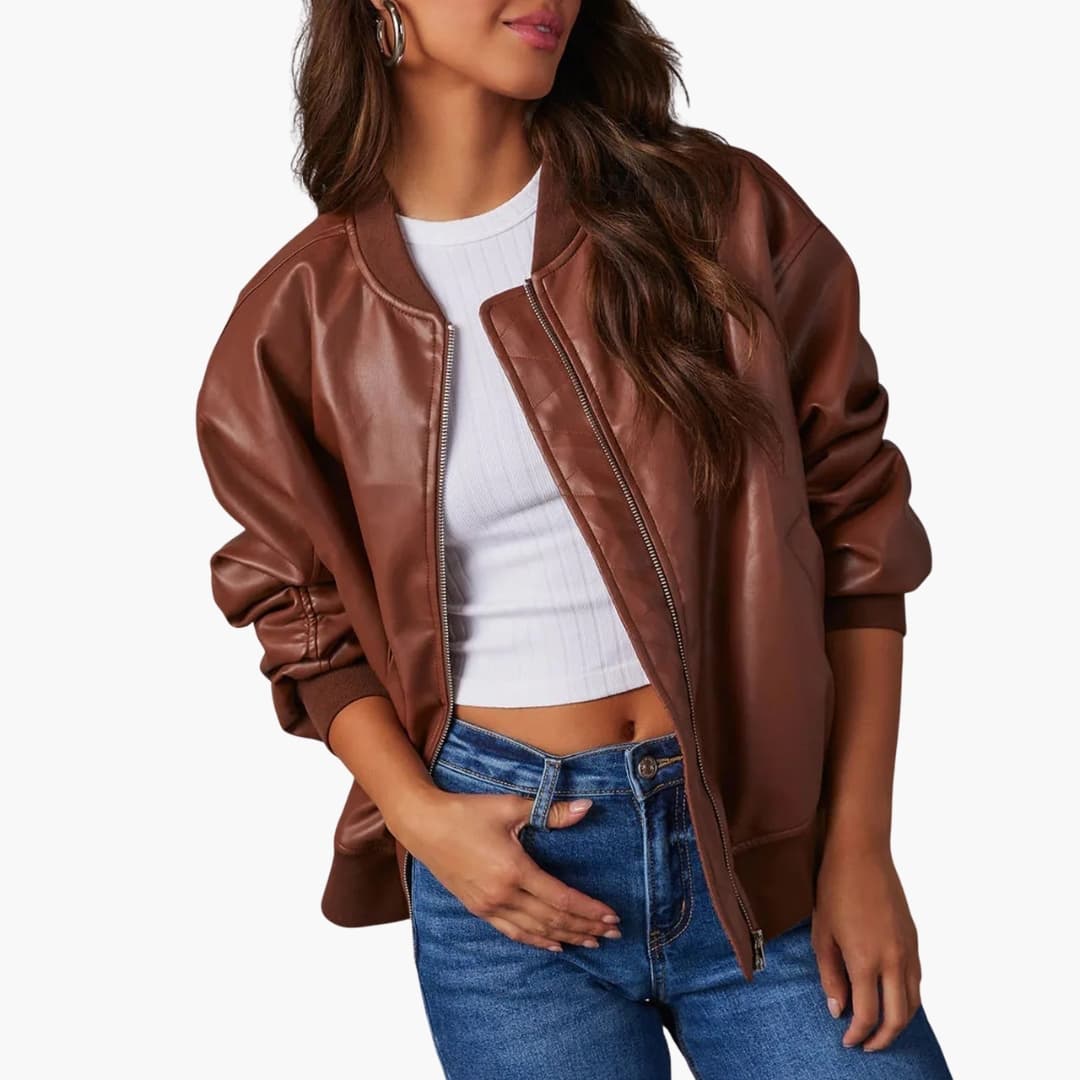 Blouson bomber femme avec fermeture zippée et poches latérales
