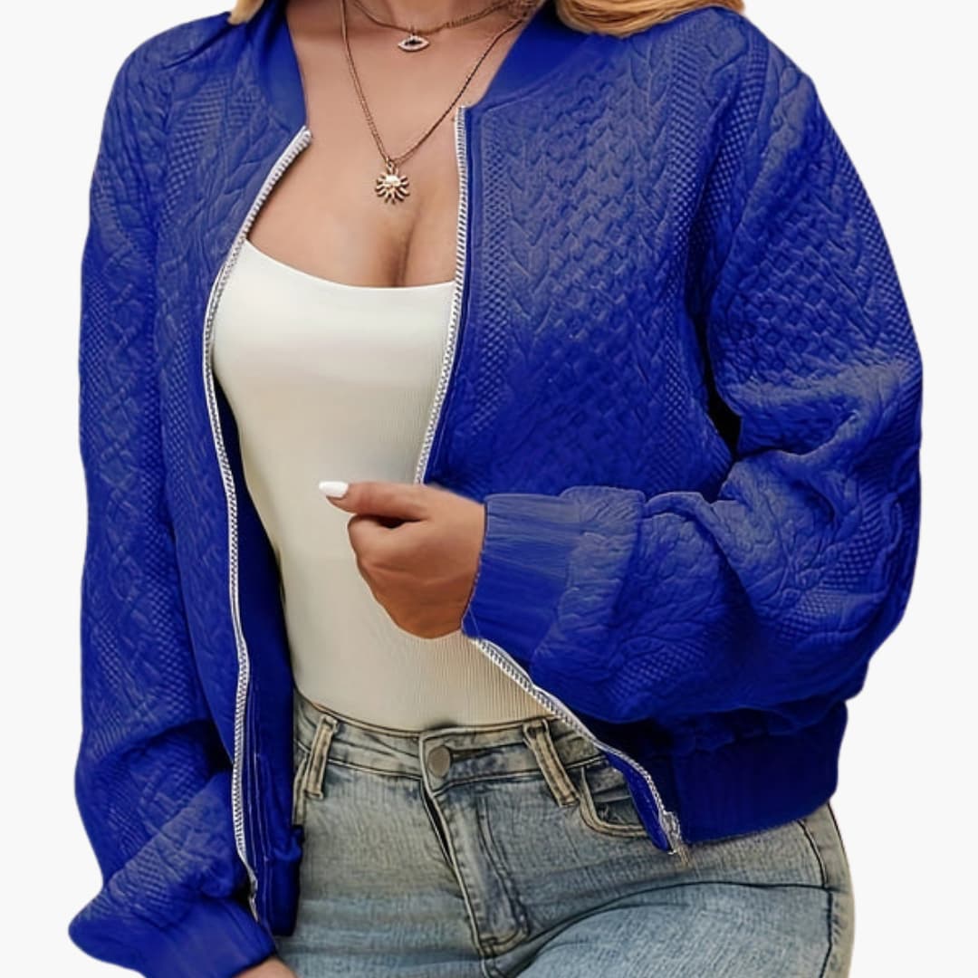 Blouson bomber donna testurizzato con collo alto e chiusura lampo