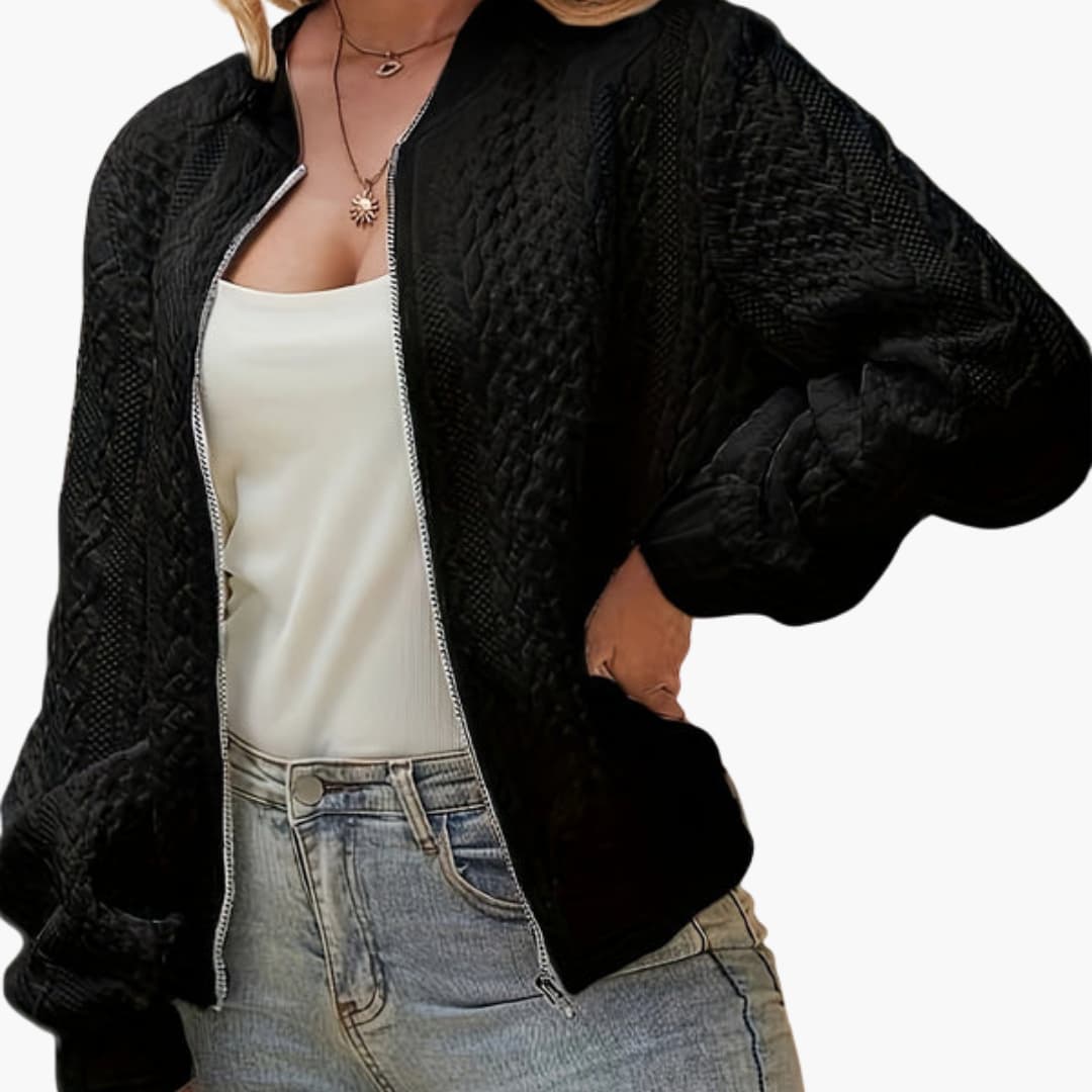 Blouson bomber donna testurizzato con collo alto e chiusura lampo