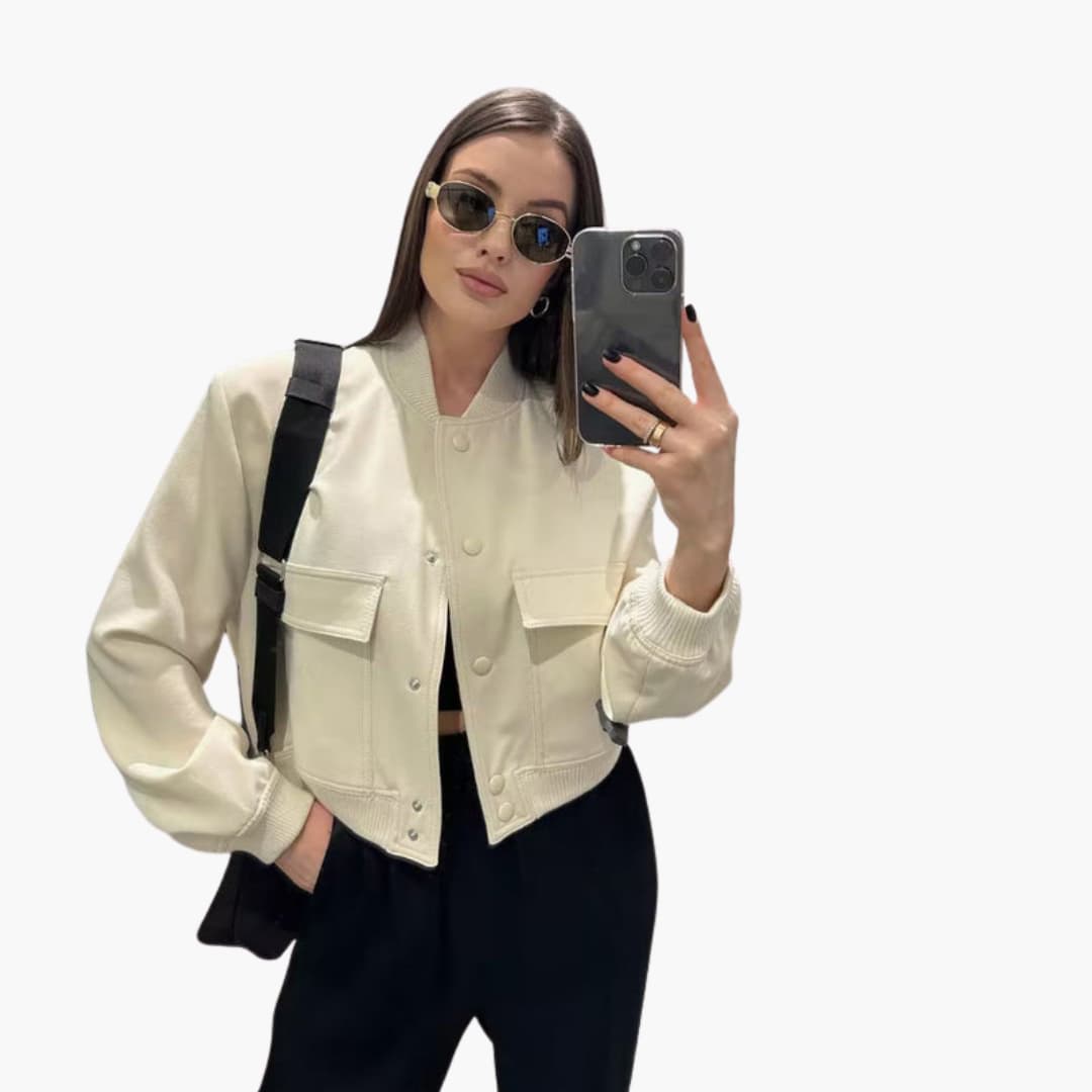Women's bomber jacket with zipper, regular fit and solid surface