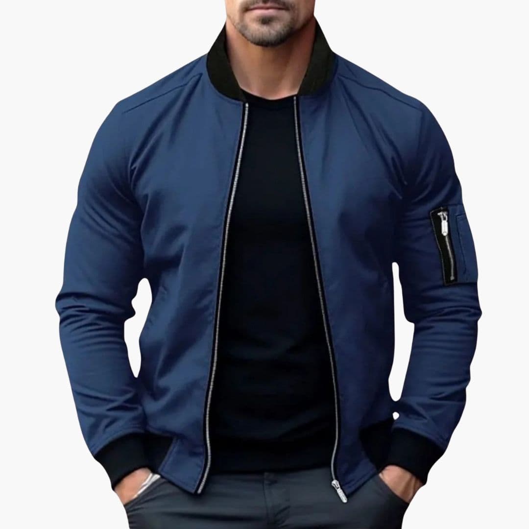 Blouson bomber homme avec col côtelé rayé