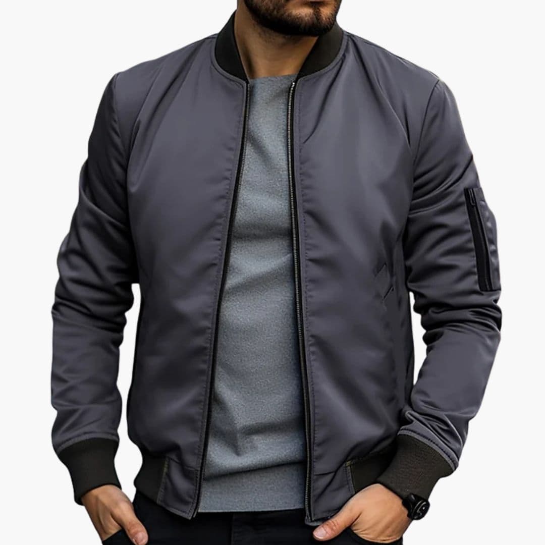Blouson bomber homme avec col côtelé rayé