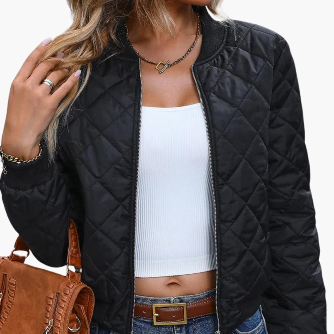 Bomber trapuntato da donna con collo a coste