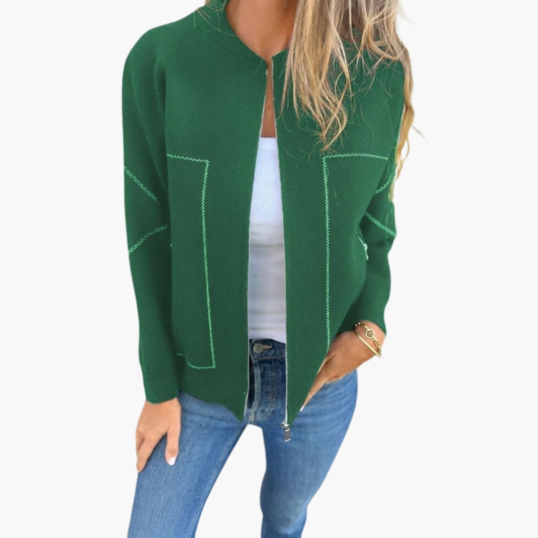 Blusão feminino estilo bomber com fecho de correr