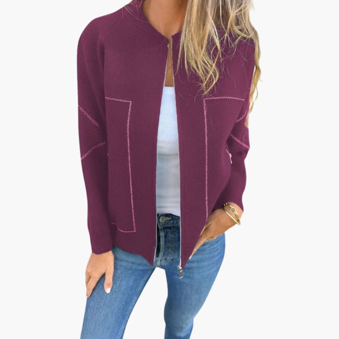 Blusão feminino estilo bomber com fecho de correr