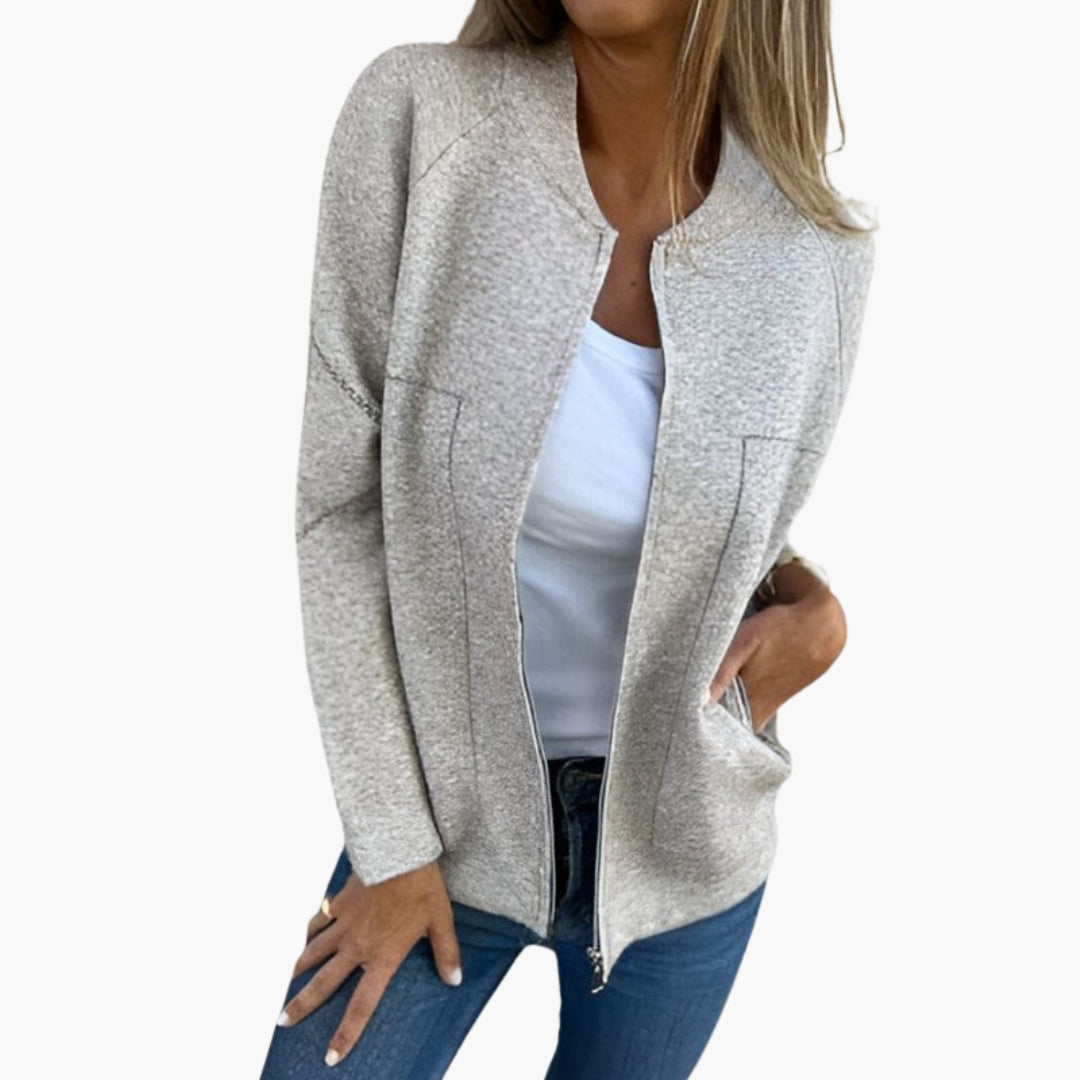 Blusão feminino estilo bomber com fecho de correr
