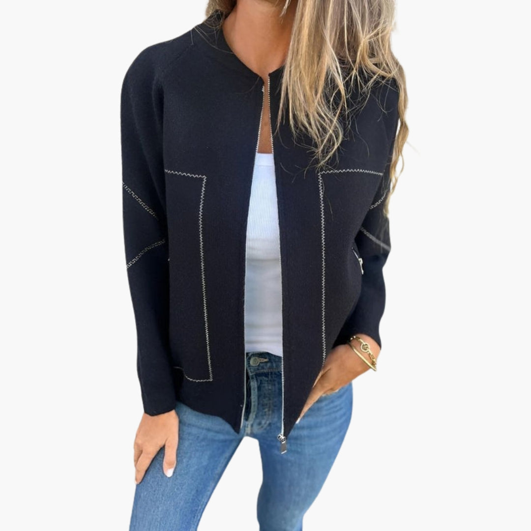 Blusão feminino estilo bomber com fecho de correr