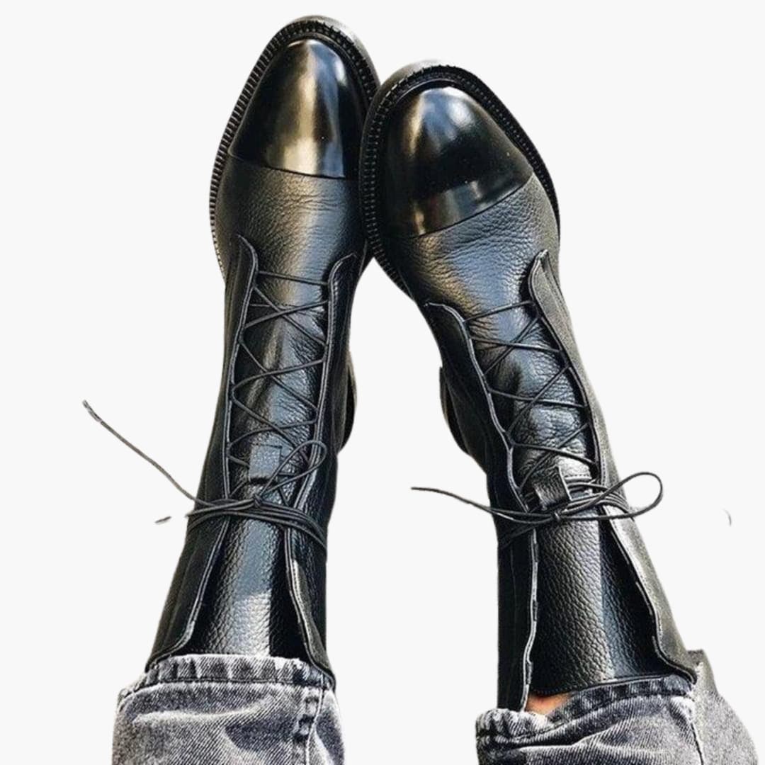 Bottes à lacets pour femmes avec bout rond et talon bas