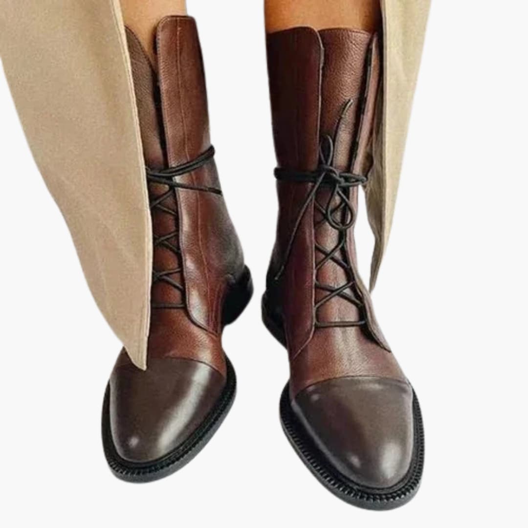 Bottes à lacets pour femmes avec bout rond et talon bas