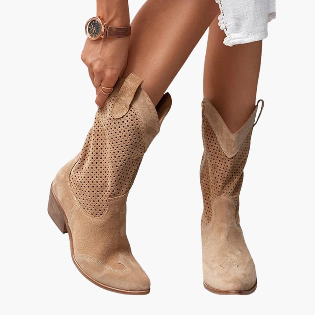 Bottes cowboy femme avec tige perforée et talon bloc