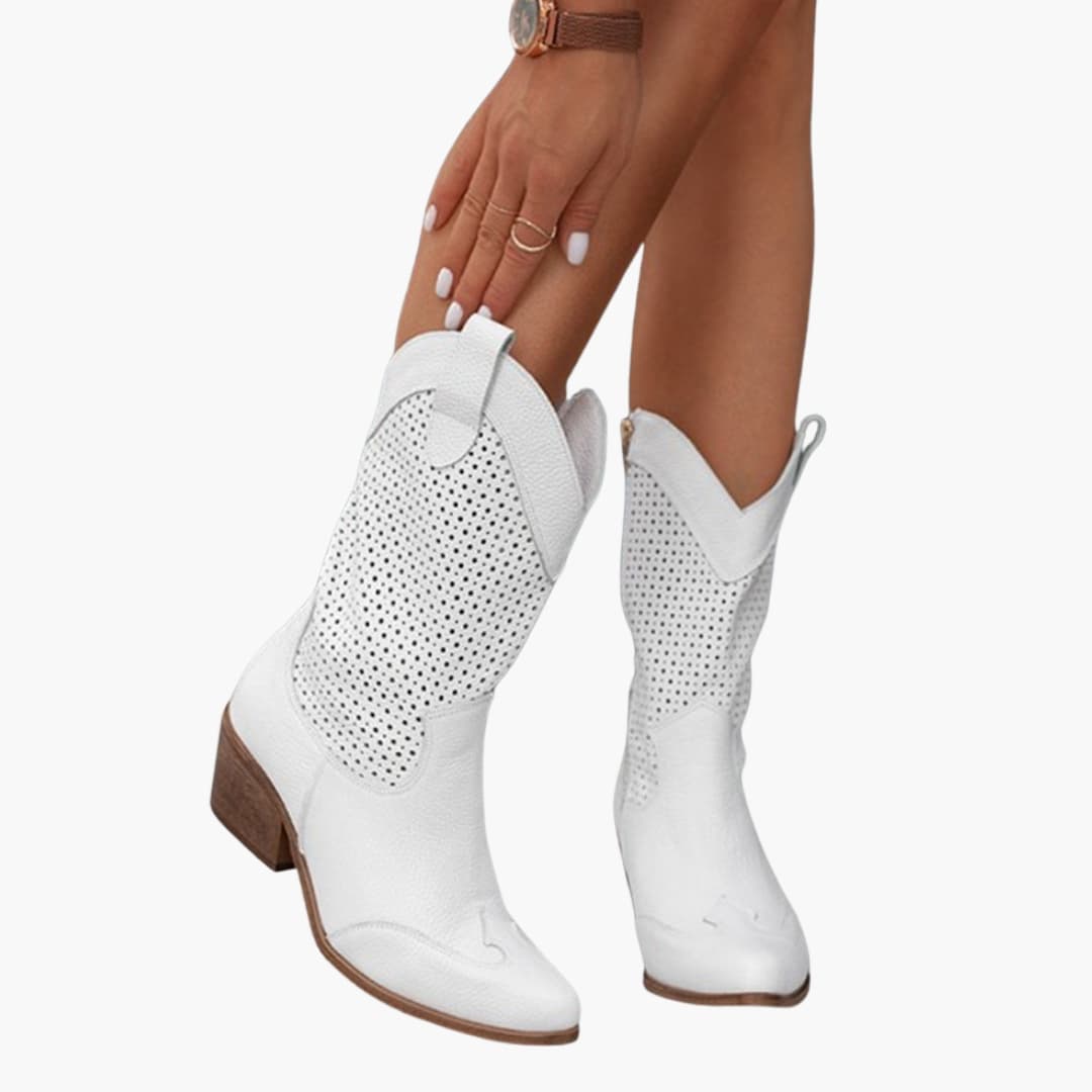 Bottes cowboy femme avec tige perforée et talon bloc