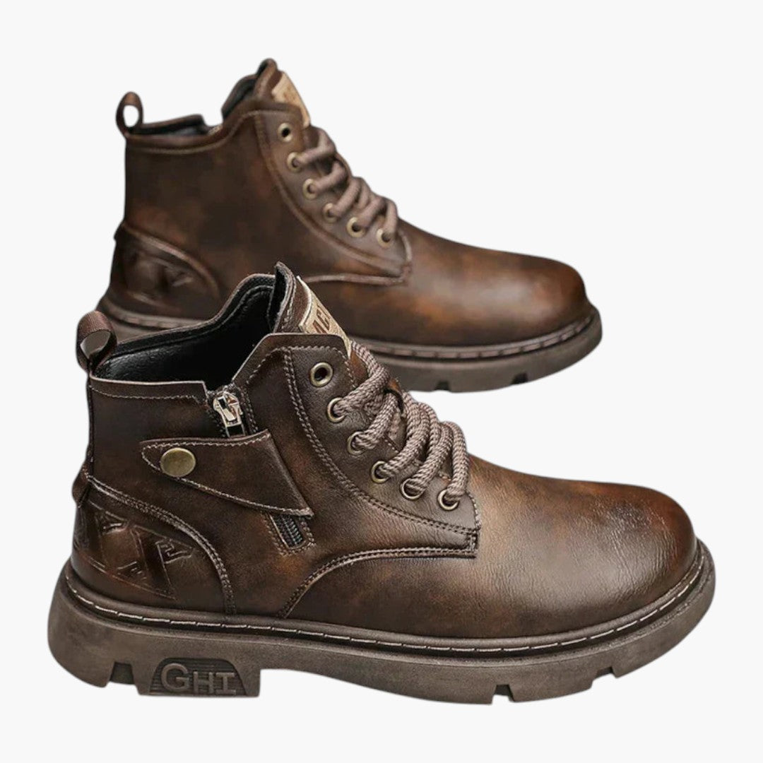 Bottes en Cuir Hommes avec Tige Cheville et Semelle PVC