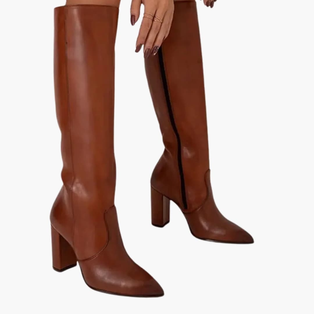 Bottes femme hautes avec bout pointu et talon bloc