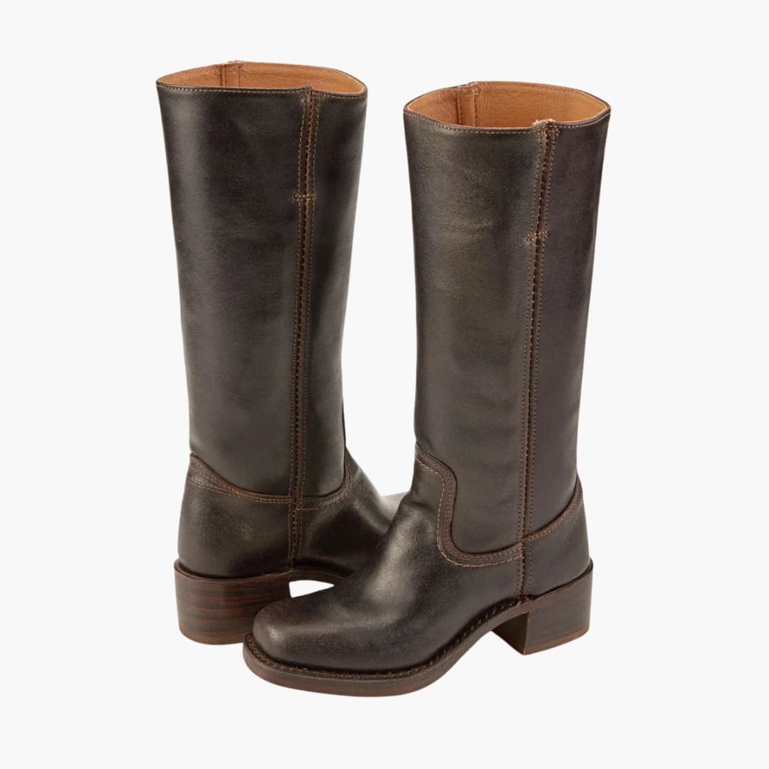 Bottes femme hautes avec talon bloc et surpiqûres