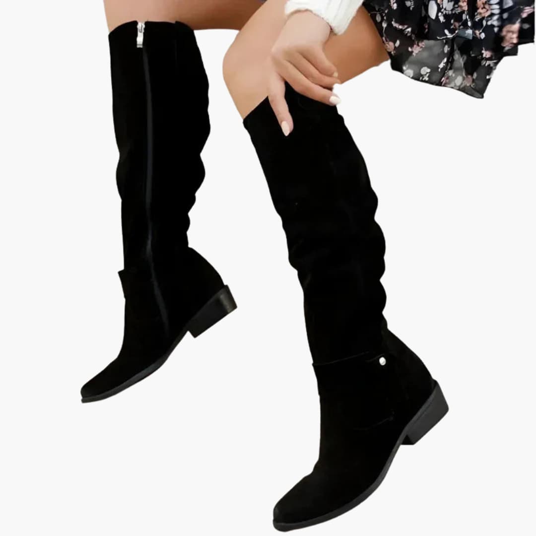 Bottes hautes pour femmes avec fermeture éclair latérale et talon bas