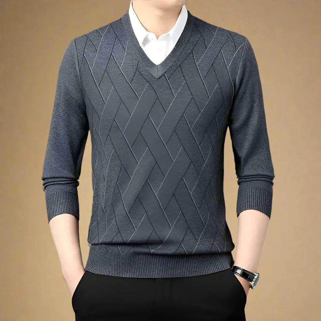 Novant Pull col V | Pull business casual avec patchwork à col V pour hommes
