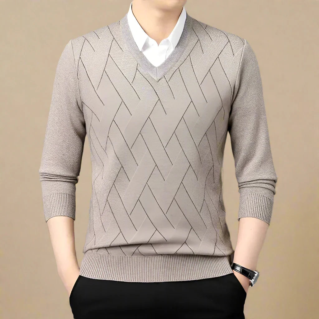Novant Pull col V | Pull business casual avec patchwork à col V pour hommes