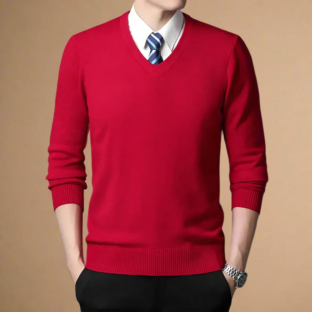 Novant Pull col V | Pull business casual avec patchwork à col V pour hommes