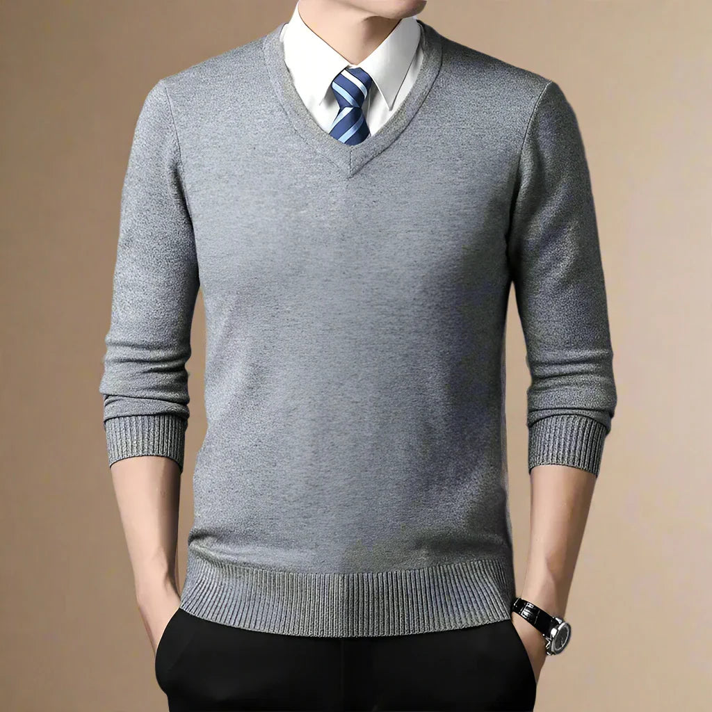 Novant Pull col V | Pull business casual avec patchwork à col V pour hommes
