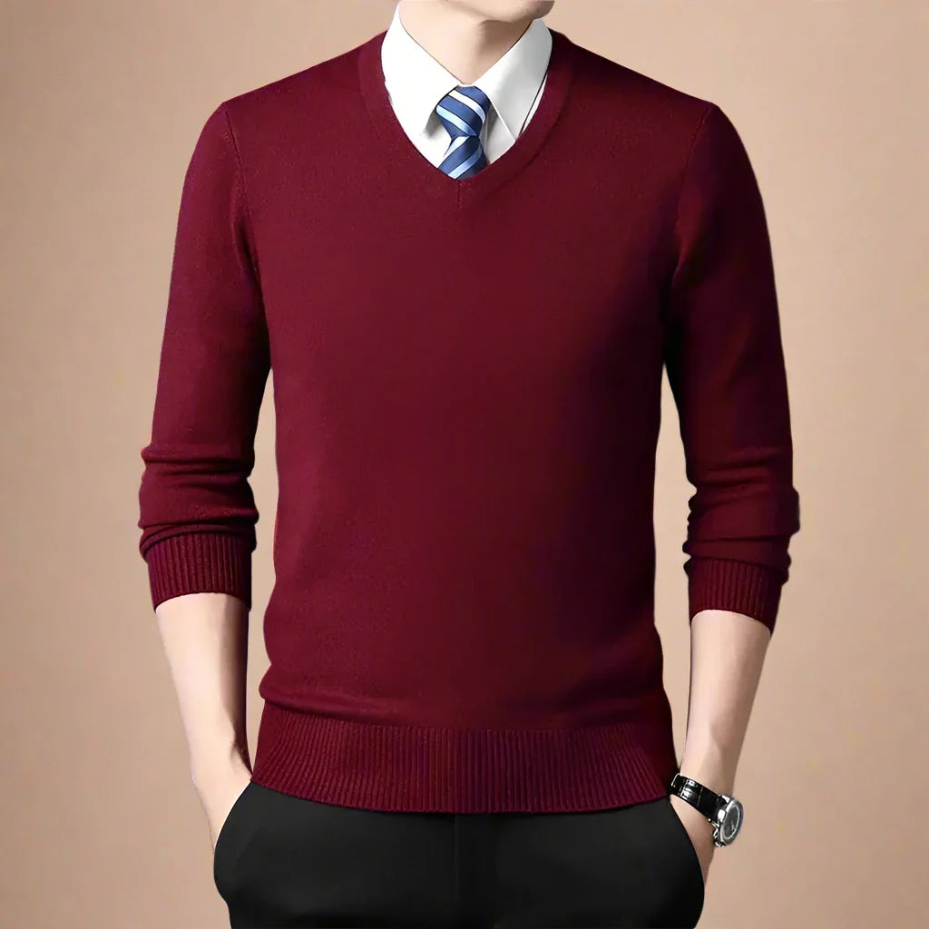 Novant Pull col V | Pull business casual avec patchwork à col V pour hommes