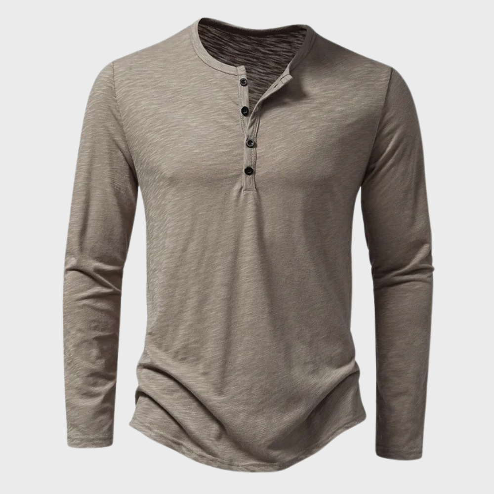 Chemise homme | Manches longues, col rond, coupe droite | Patte boutonnée, 5 coloris, tailles S à 2XL