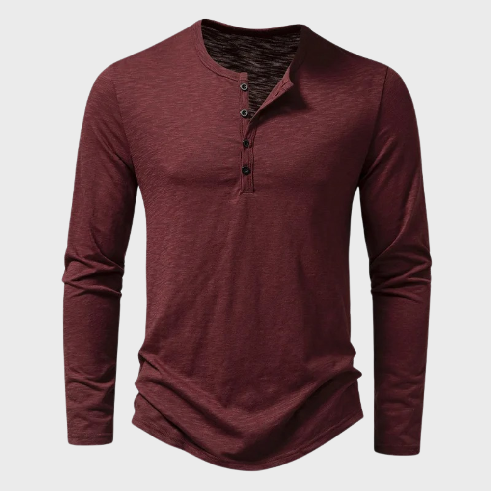 Chemise homme | Manches longues, col rond, coupe droite | Patte boutonnée, 5 coloris, tailles S à 2XL